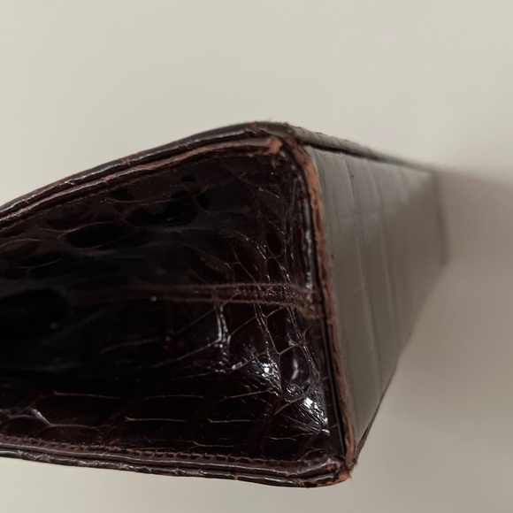 VINTAGE MANON HANDBAG GENUINE ALLIGATOR FRAME BAG DARK BROWN PURSE VTG - Picture 5 of 13